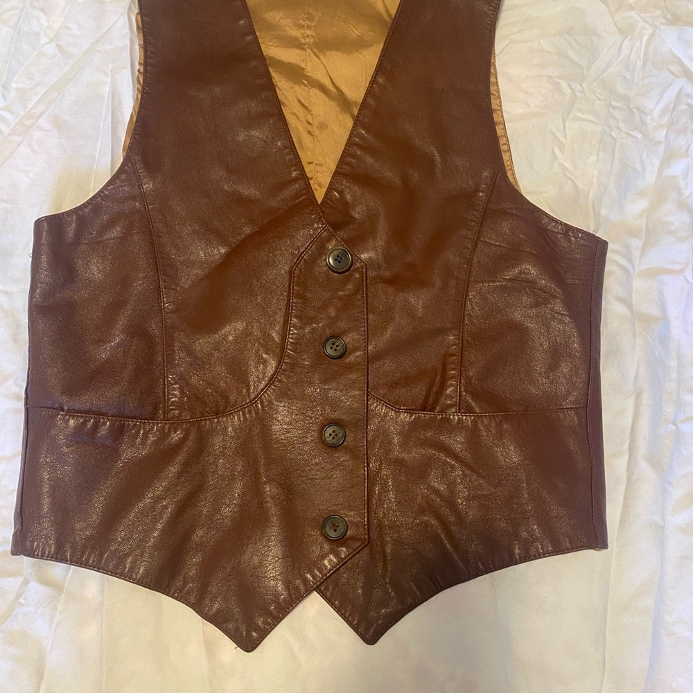 Brown Leather Vest with Buttons